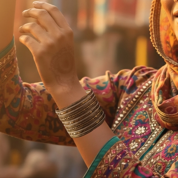 ποΈ Indian Artisanal Beaded Golden Stacked Bracelet Handmade Boho Chic Jewelry - Picture 6 of 14